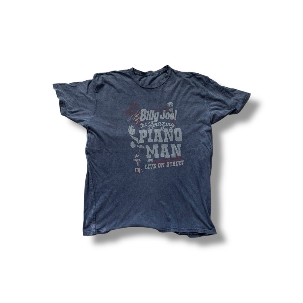 Billy Joel The Amazing Piano Man Lyrics 2-Sided Retro Style Blue T-shirt 2XL
